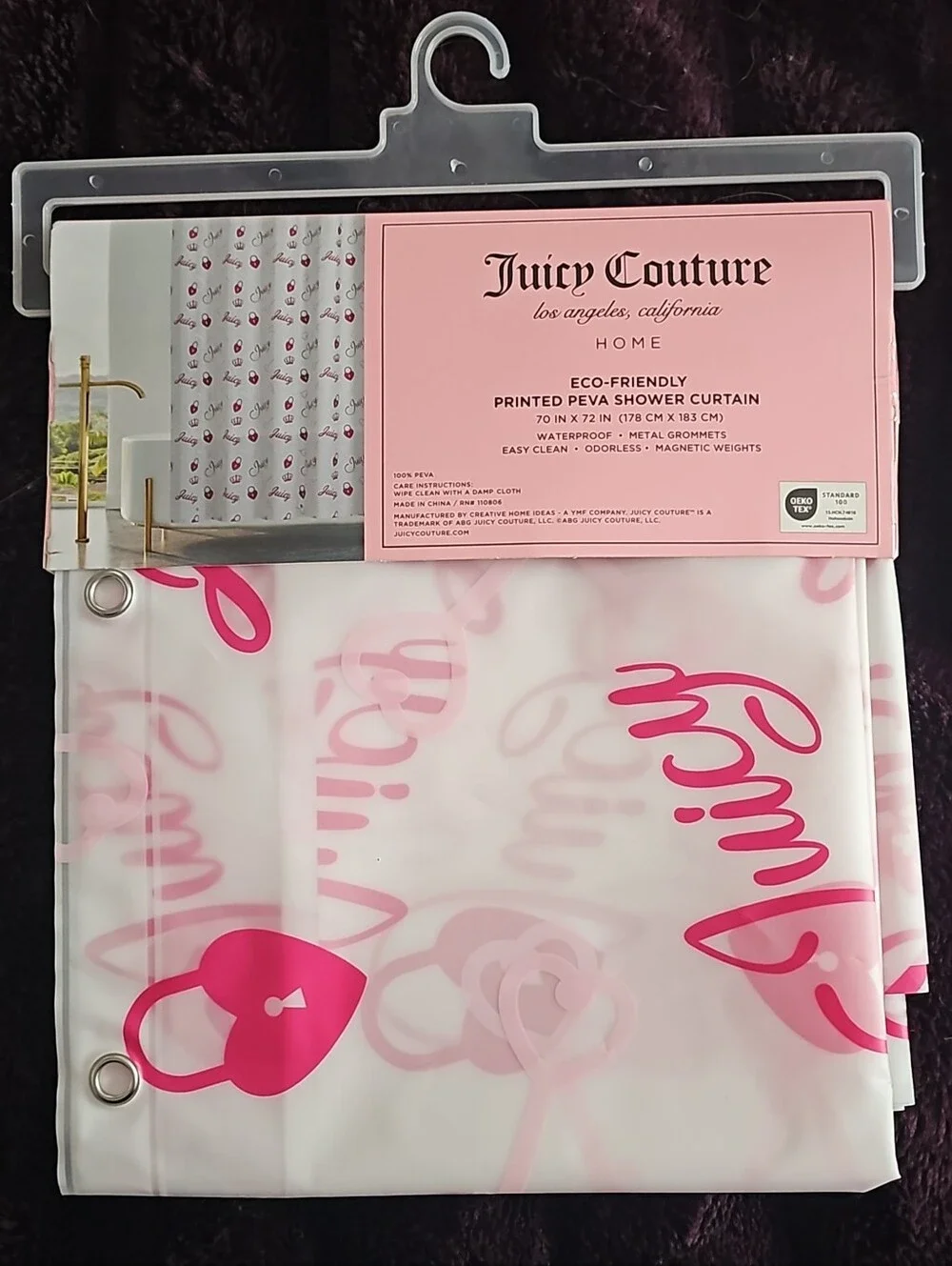 Juicy Couture Pink Logo Printed Shower Curtain